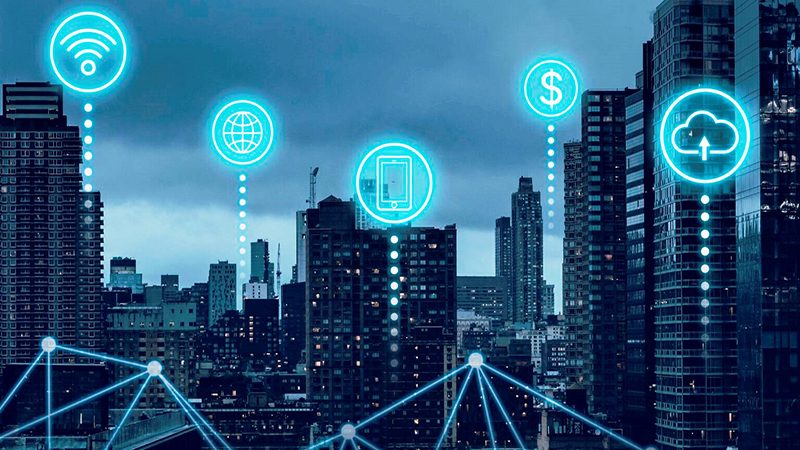 Futuristic smart city with 5G global network technology